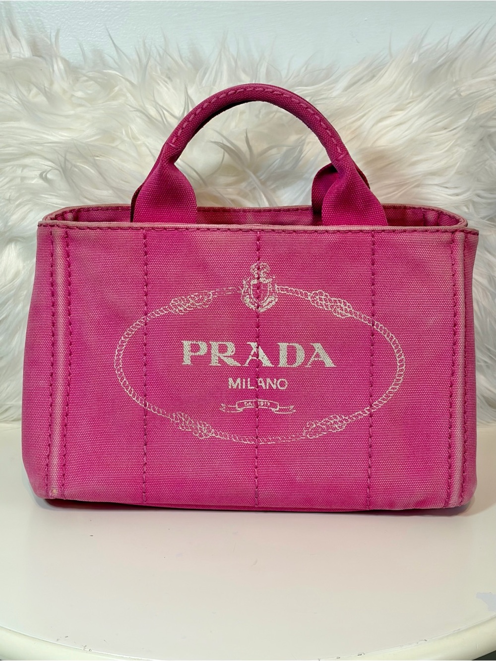 Prada Pink Canvas Canapa Small Tote Bag